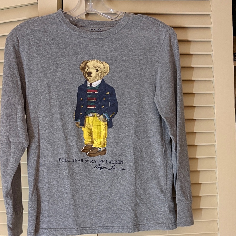 Ralph Lauren Gray Polo Bear Long Sleeve Tee size 10-12